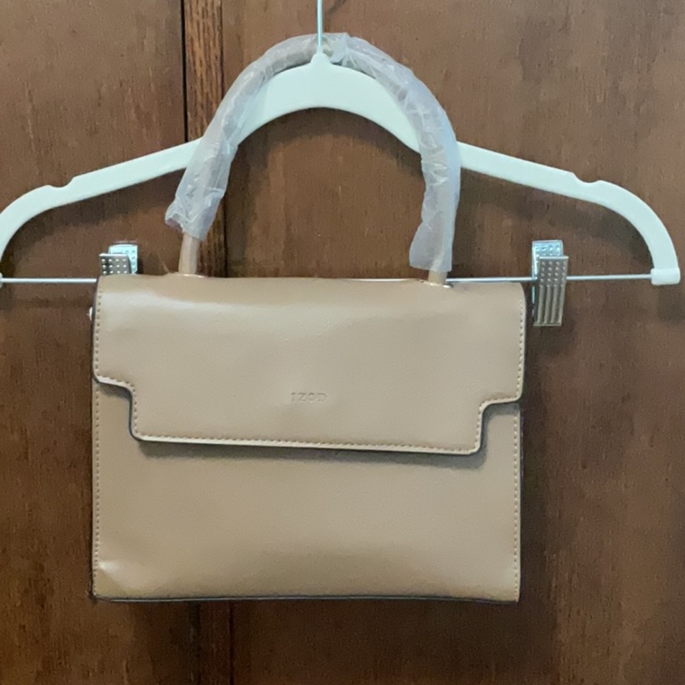 IZOD handbag top-handle satchel with a foldover flap closure with logo New